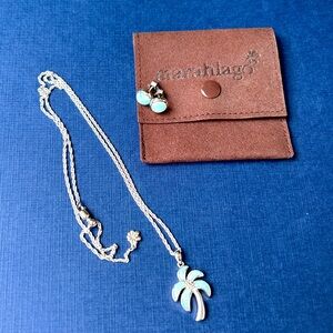 Marahlago island palm tree necklace and stud earrings NEW
